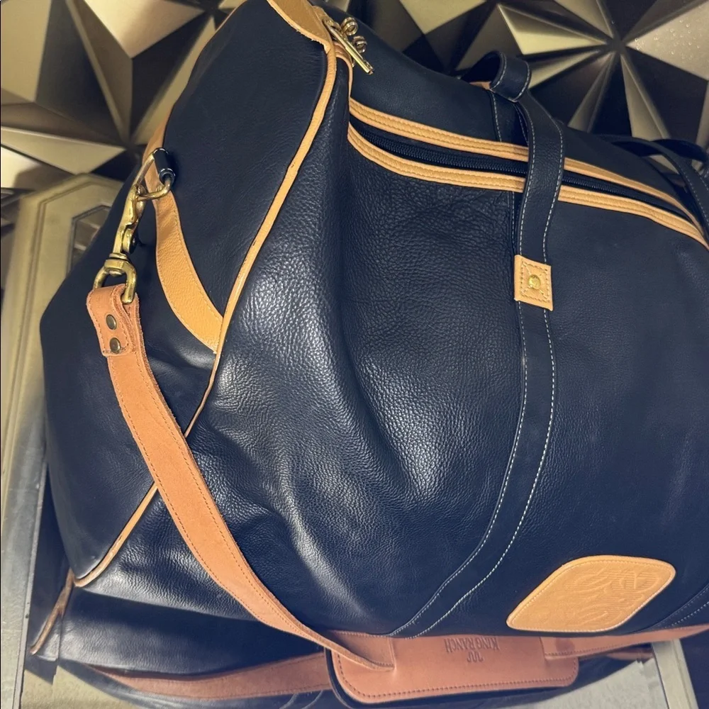 King Ranch Saddle Shop Leather‎ Duffel Bag Black Tan Running W Weekender Travel
